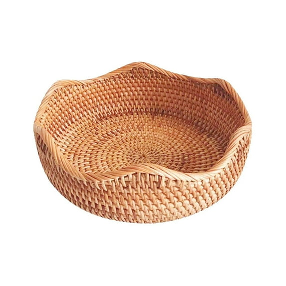 Qiangzon Natural Woven Cane Bread Basket, Round Fruit and Storage Bowl, Kitchen Counter Organizer for Decorative and Service Use, Handcrafted Rattan Design for Home Decor 1* Woven Basket