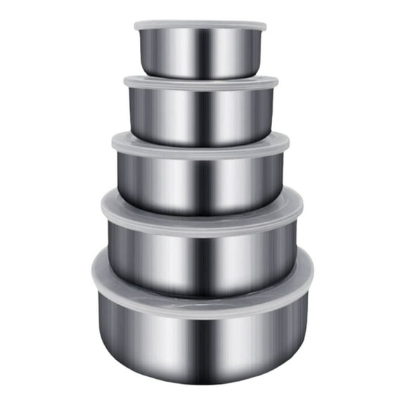 Qiangzon Set of 5 Mixing and Storage Bowls for Kitchen, Odor Proof Airtight and Leak Proof Food Containers with Transparent Lids, Nestable Stainless Steel Bowls for Meal Prep and Leftovers