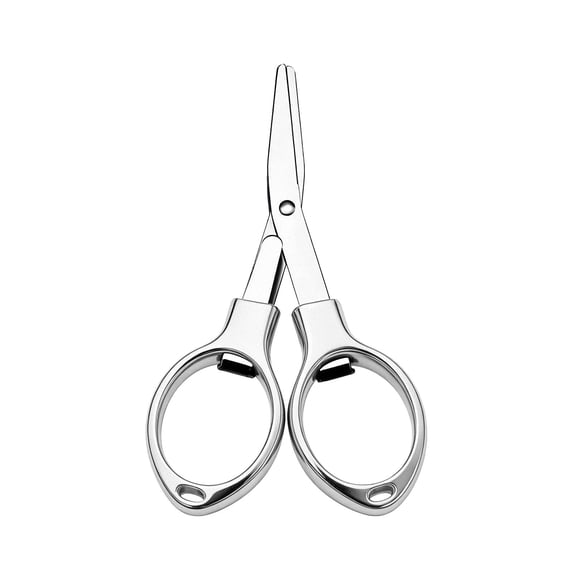 Qiangzon Silver Stainless Steel Folding Scissors, Blunt Safety Tip, Compact Hinge, Protective Tip Cover, for Home Use, Travel