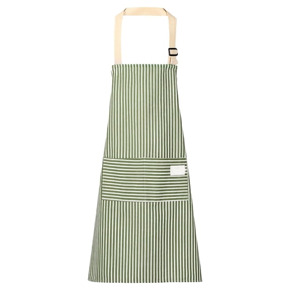 Qiangzon Women Striped Apron with Two Pockets Cotton Linen Sleeveless Cooking Smock Adjustable Strap Kitchen Apron for Baking Grilling Working Machine Washable Durable Professional Chef Workwear