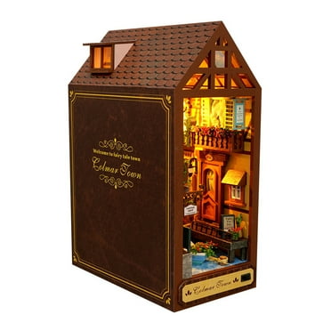Mini House DIY Book Nook Kit, Wooden 3D Puzzle Dollhouse With Light, Bookshelf I