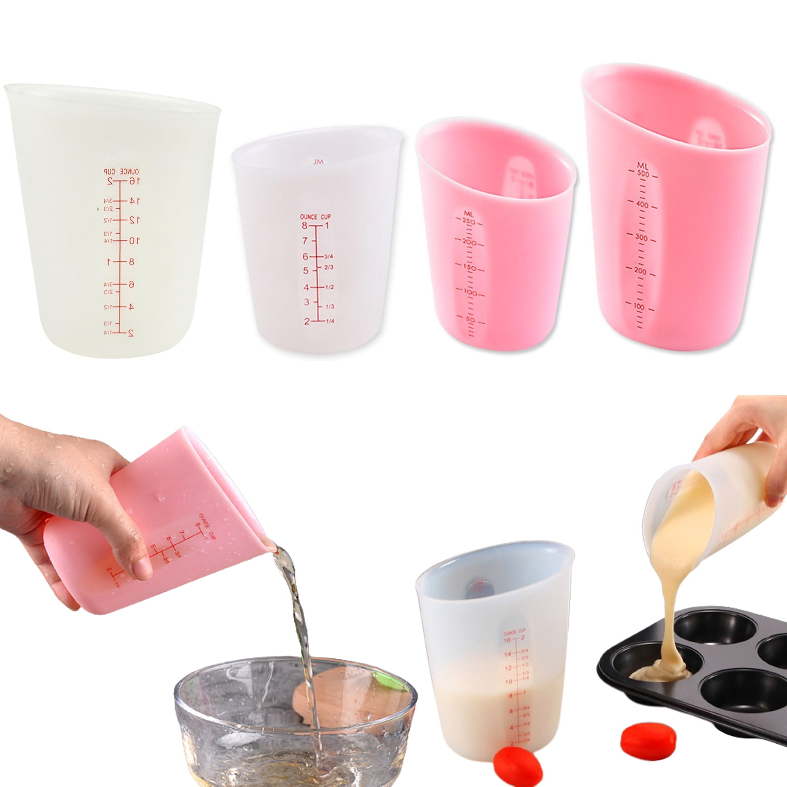 Silicone Flexible Measuring Cups Set for Epoxy Resin, Butter, Chocolate &  More - 2 Cup Melt Stir Squeeze & Pour - Dishwasher Safe - Standard & Metric