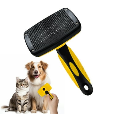 Qianruida Dog Brush Cat Brush for Shedding and Grooming, Self-Cleaning Pet Brush for Long or Short-Haired Cats and Dogs, Yellow