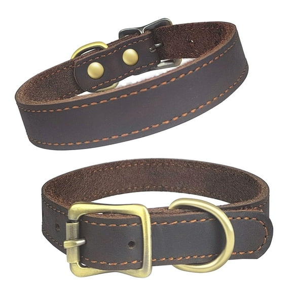 QianRuiDa Leather Dog Collar - Adjustable Size, Solid Metal Buckle, Suitable for Training, Walking and Daily Use – S