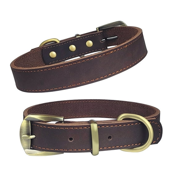 QianRuiDa Leather Dog Collar - Adjustable Size, Solid Metal Buckle, Suitable for Training, Walking and Daily Use - M