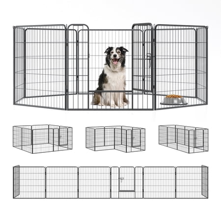 QRD Qianruida Metal Play Area Fence, 8 Panels, 32 Inch, Suitable for Small and Medium Dogs