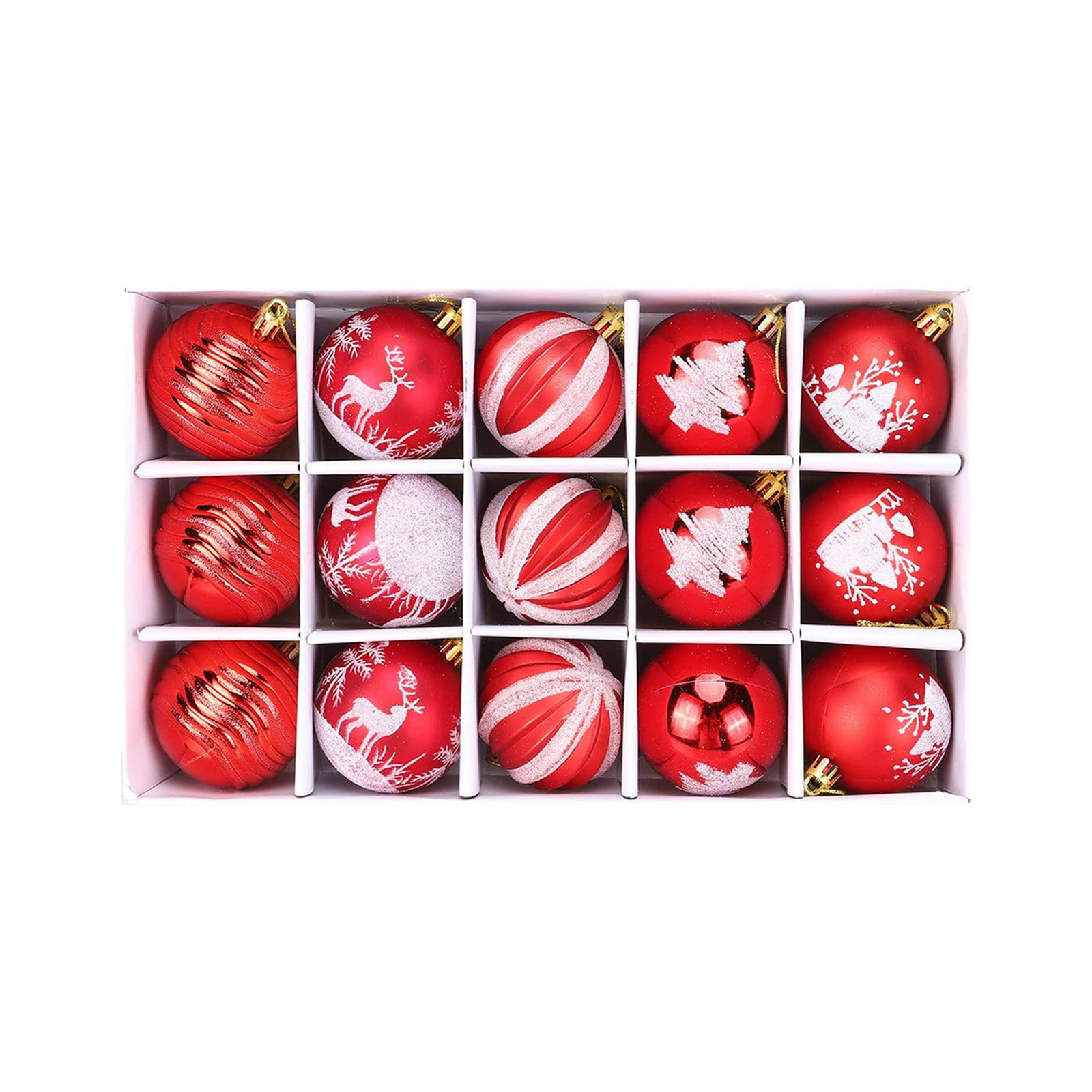 Qianvly Christmas Decor,Set Of 16 Red and White Christmas Tree