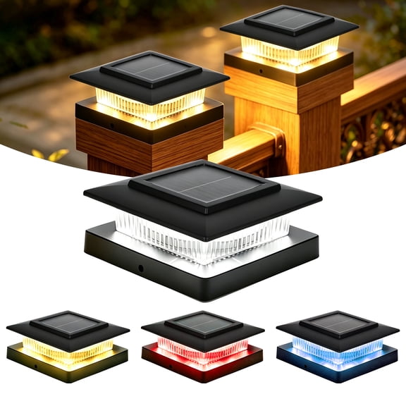 Qianwei 4 Pack Solar Post Cap Lights Outdoor Waterproof, Solar Fence Post Lights 13 Lighting Modes for 4x4 or 3.5x3.5 Wood Deck Railing Porch Mailbox, IP65 Waterproof