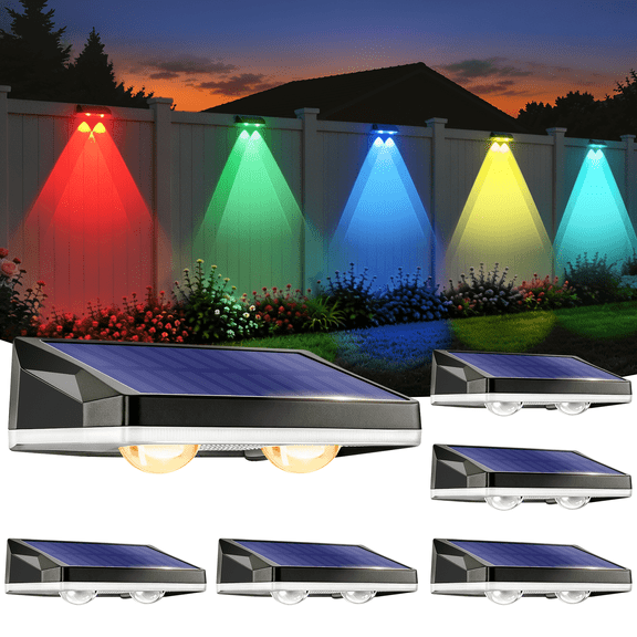 Qianwei 6PCS Solar Fence Lights Outdoor Waterproof LED, 13 Lighting Modes, Solar Outdoor Lights Dual Installation IP65 Energy Saving Solar Garden Lights, for Backyard Railings Steps Patio Walls