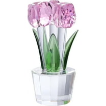 Qianwei Crystal Tulips Flowers Figurine Pink with Vase - Glass Flower Bouquet Collectible Figurines Crystal Office Home Decor Paperweight - Tulip Gifts for Women Mom Bestfriend Wedding Anniversary