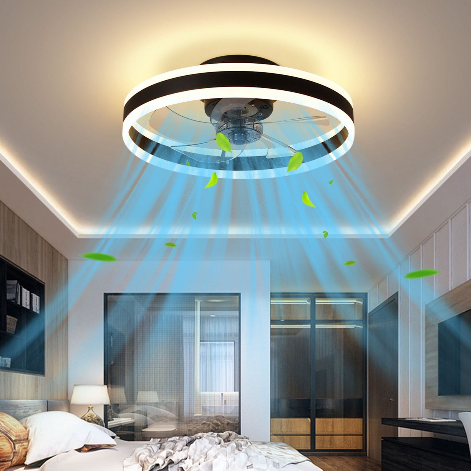 Qianying Ceiling Fans with Lights, Flush Mount Ceiling Fan for Bedroom ...