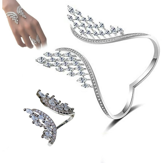 Qianying Feather Angel Wings Adjustable Memorial Angel Rings And Bracelets for Women Men Loss of Mom Dad Daughter Loved ones Mother'S Day Sympathy Memory Jewelry