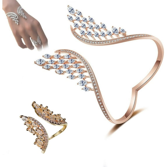 Qianying Feather Angel Wings Adjustable Memorial Angel Rings And Bracelets for Women Men Loss of Mom Dad Daughter Loved ones Mother'S Day Sympathy Memory Jewelry