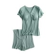 thumbnail image 1 of Qiaocaity Blouses for Women, Tops for 2024, Pregnant Womens Nursing Color Round Neck Short Sleeve Round Neck Breastfeeding Blouse Shorts Two Piece Set Green L, 1 of 5