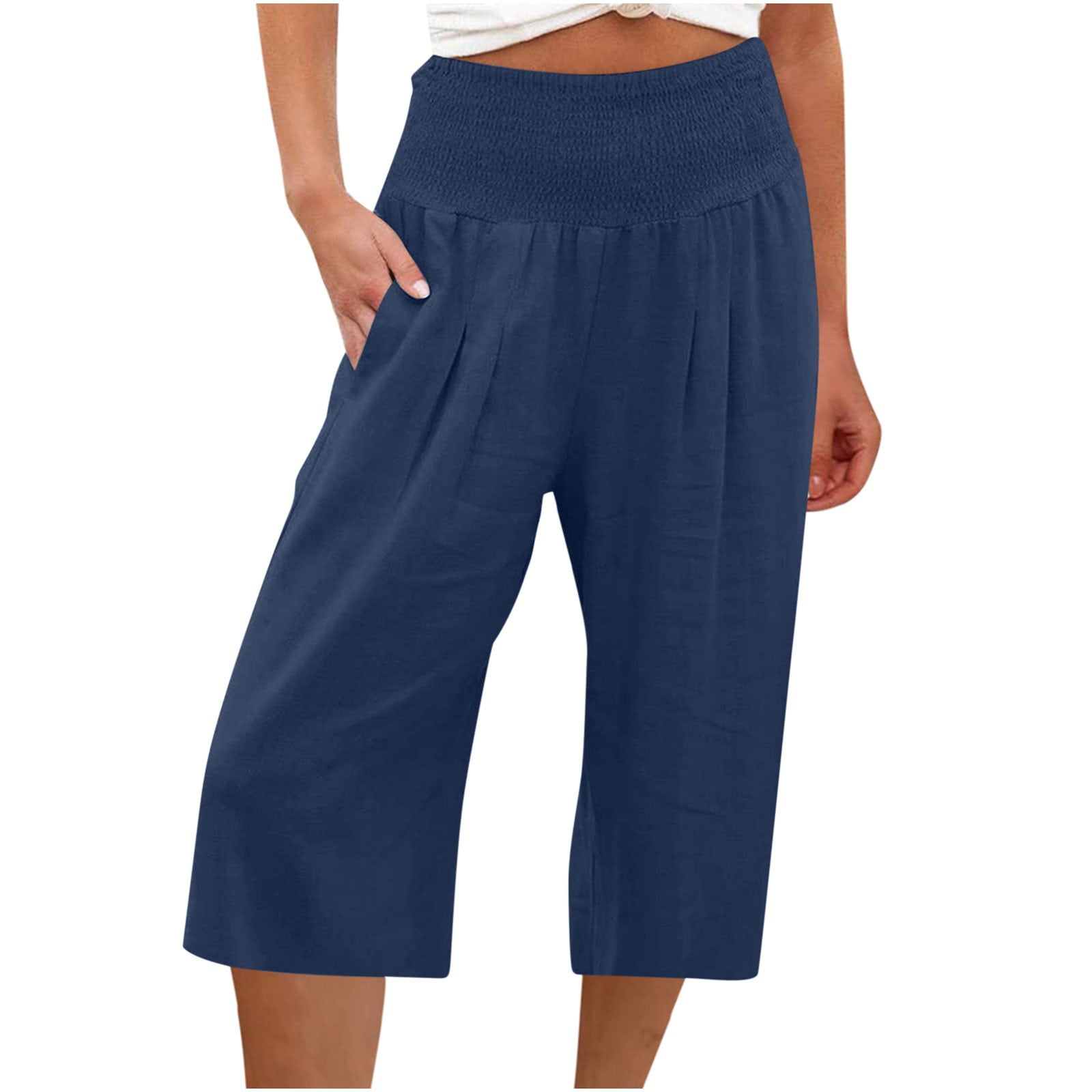 Qiaocaity Capri Pants for Women Summer Pants Casual Wide Leg Pants Plus ...