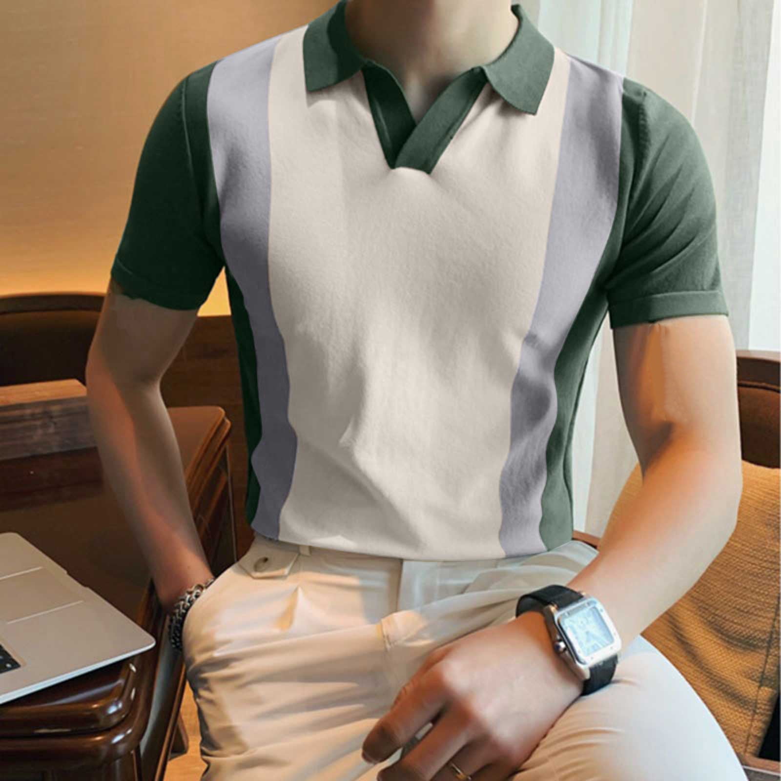 Qiaocaity Men Tops Summer Fashion Lapel Business Polo Shirts