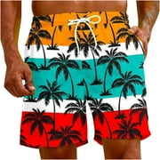 Qiaocaity Men's Plus Size Shorts Swim Trunks Beach Shorts Quick Dry Bathing Suits Holiday Drawstring Shorts Red L