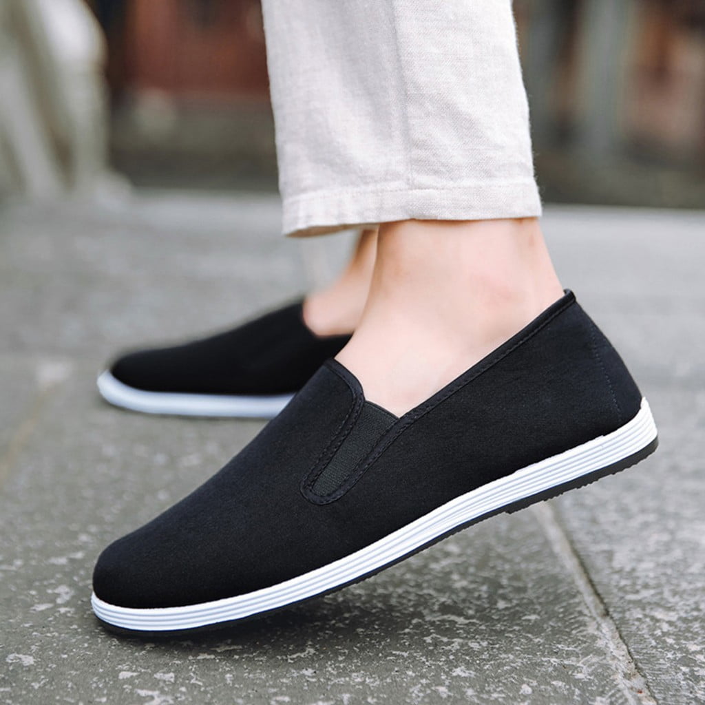Qiaocaity Mens Shoes on Clearance, Up to 20% off, Men Boys Casual Sneakers Sports Running Breathable Solid Canvas Slip-On Shoes Black 45