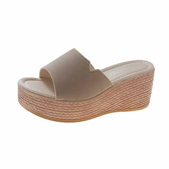 Qiaocaity Sandals for Women Summer Wedge Shoes Fashion Open Toe Platform Sandals Casual Comfortable Shoes Khaki Size 6