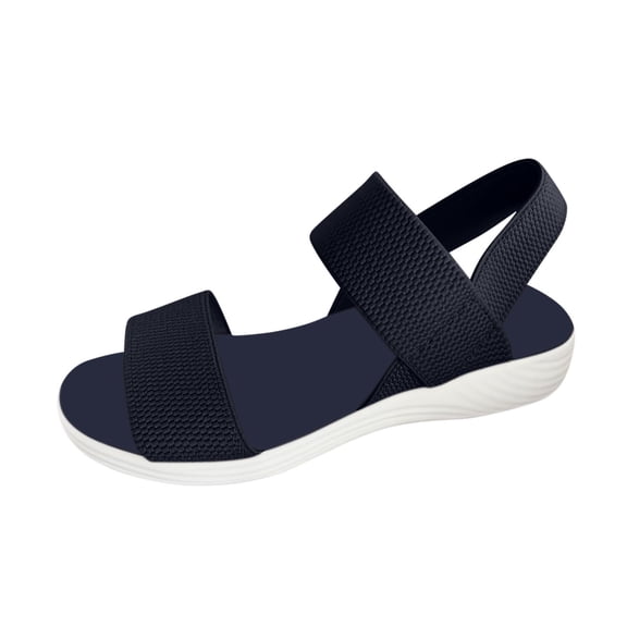 Qiaocaity Sandals for Women Wedge Shoes Casual Women's Sandals and Slippers with Flat Bottom for Outer Navy Size 5.5
