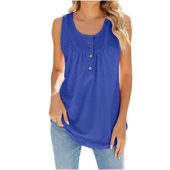 Qiaocaity Summer Shirts for Women Casual Fashion Hollowed Out V Neck Bubble Sleeve T Shirt Blue S