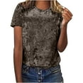 thumbnail image 1 of Qiaocaity Summer Shirts for Women Crew Neck Velvet Tops Short Sleeve T Shirt Casual Fashion Blouse Khaki S, 1 of 5