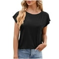 thumbnail image 1 of Qiaocaity Summer Shirts for Women Solid Lace V Neck Bubble Short Sleeve Solid T Shirt Top Black S, 1 of 2