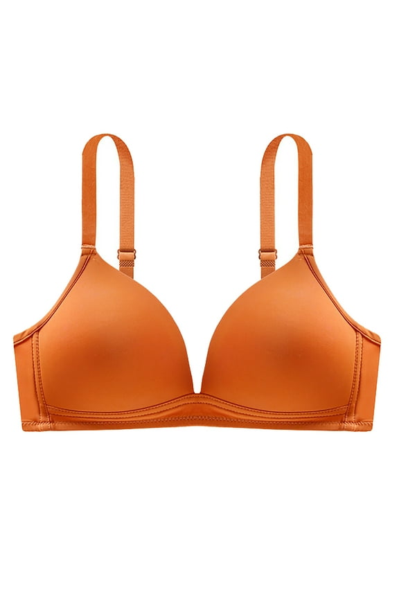 Women Bras High Support Underwear Ladies Traceless Comfortable No Steel Ring Thin Style Breathable Gathering Bra Woman Underwear Orange XL