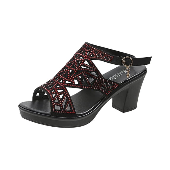 Qiaocaity Women High Heel Sandals Comfortable Round Toe Causal Sandals Shoes Red Size 4.5