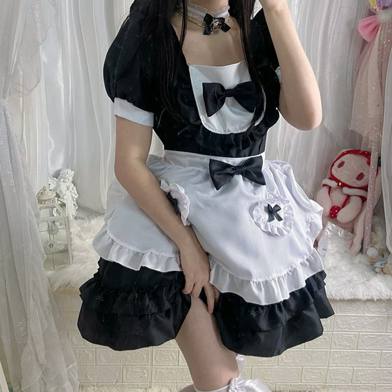 Qiaocaity Women Lovely Maid Dresses Animation Show Japanese Outfit Dress  Clothes, Christmas Gifts, Black XL 