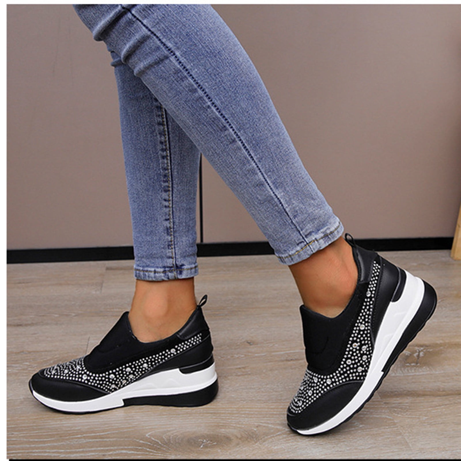 Women Shoes on Clearance, Up to 20% off, Wedge Shoes Women's Casual High-heeled Slip-on Shoes Fashion Casual Slip-on Black 39