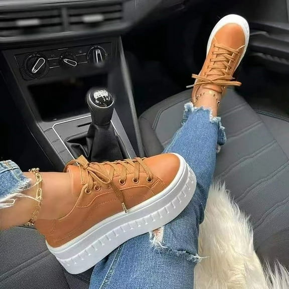 Qiaocaity Women Shoes on Clearance, Up to 20% off, Women's Slip On Shoes Comfort Fashion Comfortable for Walking Sneakers Lace Up Shoes Khaki 37