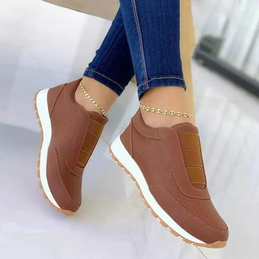 Qiaocaity Women Shoes on Clearance, Up to 20% off, Women's Slip On Shoes Comfort Fashion Comfortable for Walking Sneakers Slip On Shoes Brown 41