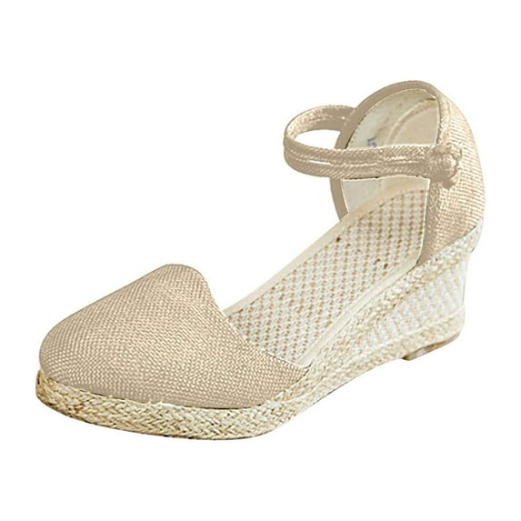 Qiaocaity Women's Sandals Wedge Heel Closed Toe Platform Sandals Beige Size 7