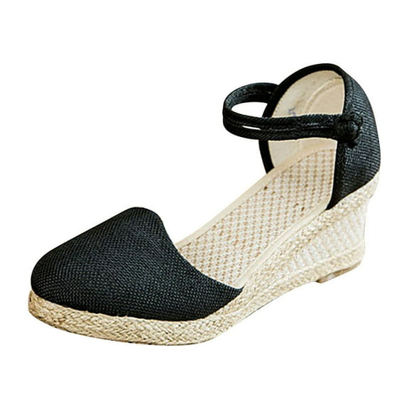 Qiaocaity Women's Sandals Wedge Heel Closed Toe Platform Sandals Black Size 5.5