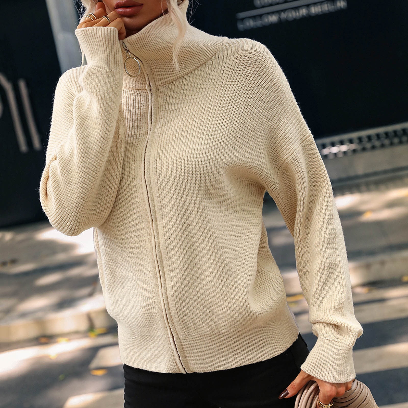 Qiaocaity Womens Fall Fashion Sweaters Clearance Women Stand