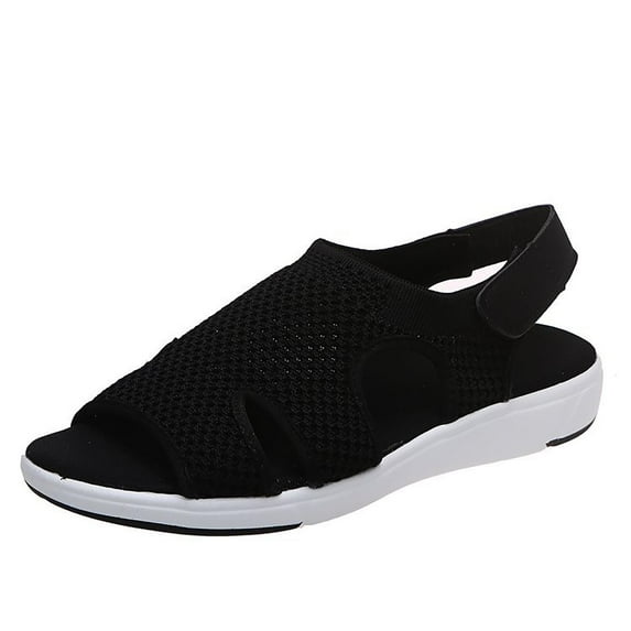 Qiaocaity Womens Sandals Breathable Elastic Webbing Platform Casual Sandals Black Size 4.5