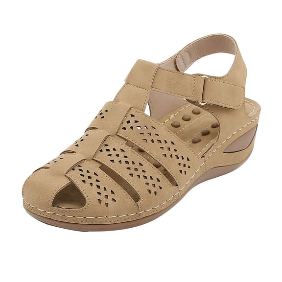 Qiaocaity Womens Summer Sandals with Arch Support Casual Comfortable Wedge Sandals Shoes Brown Size 7