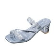 thumbnail image 1 of Qiaocaity Wonens Sandals with Thick Heels Square Head Slippers Silver Size 9, 1 of 6