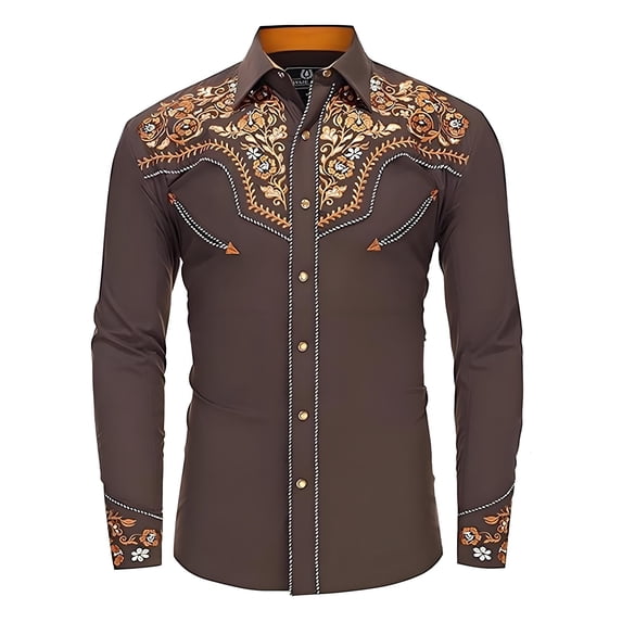 Qicasul Boys 3D Western Cowboy Print Long Sleeve Shirt Collared Kids Casual Top,Brown,SIZE:170