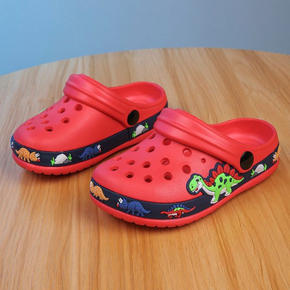 Qicasul Boys Garden Clogs Shoes Boys Slippers for Kids Breathable Summer Beach Shoes -on Soft Sole Casual Footwear Red US Size:9