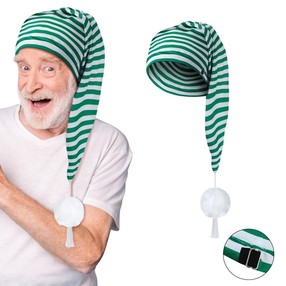 Qicasul Christmas long striped Winter Pajama Hat Night Cap Unsex Adjustable Sleeping Caps Green