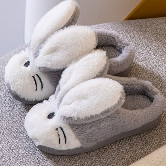 Qicasul Girls Slippers Kids Cartoon Bunny Slippers for Autumn And Winter Cozy Home Footwear for Boys And Girls Indoor Shoes for Children Ages 5 12 Grey US Size:13.5