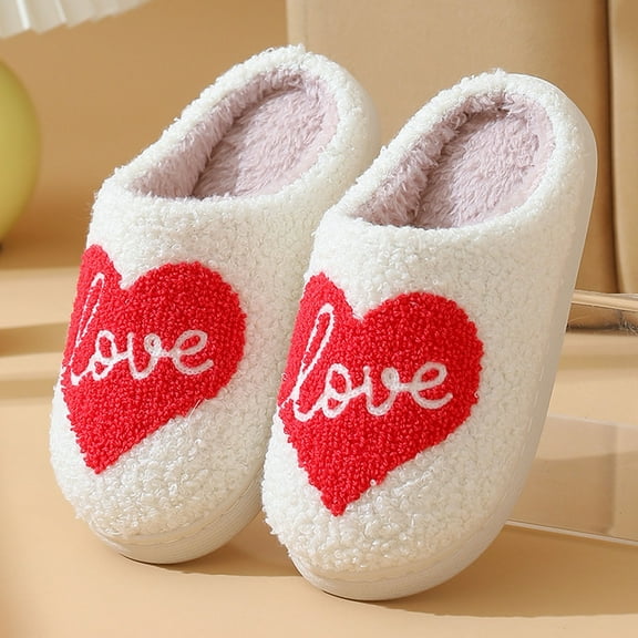 Qicasul Girls Slippers Winter Children's Slippers With Heart Embroidery for Girls And Boys Cozy Home Footwear for Valentine's Day Red US Size:1