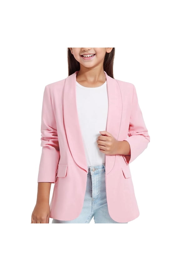 Girls Tops Tees Shirts for Girls Long Sleeve Shawl Formal Suit Jacket Open Front Inner Pocket For Kids Pink 160