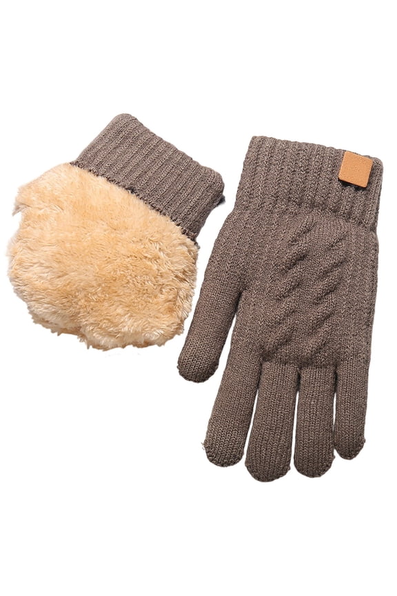 Gloves Mittens for Winter Thermal Fleece Lined Double Layer Knit Touchscreen With Logo For Cold Weather Warmth Khaki One Size