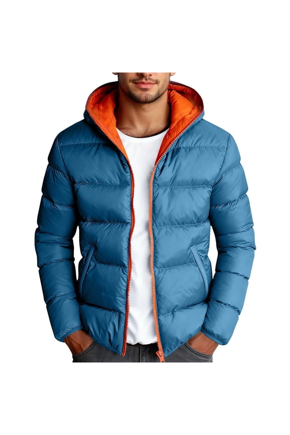 Men Parkas for Winter Insulated Coat For Cold Weather With Durable Exterior And Warm Front Zipper Lightweight Yet Cozy Outerwear Light Blue L