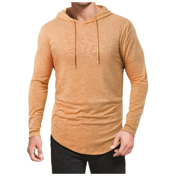 Qicasul Men T Shirts for Men's Athletic Hooded Shirts Long Sleeve Workout Sport Hoodie Casual Running T Shirt Pullover Top Orange S