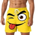 thumbnail image 1 of Qicasul Men's Funny Cartoon Face Print Shorts, 3D Funny Expression Casual Summer Pants with Elastic Waist,Yellow,L, 1 of 4