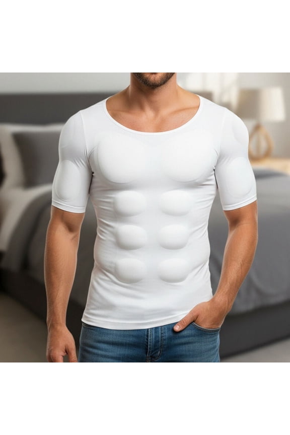 Men's Padded Chest Muscle Shaper Shirt Slimming Compression Tank Top Invisible Sculpting Underwear for Daily Wear White